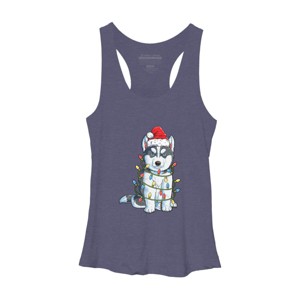 Women's Design By Humans Siberian Husky Santa Christmas Tree Lights Xmas Gifts Boys T-Shi By NekoShop Racerback Tank Top - 1 of 3