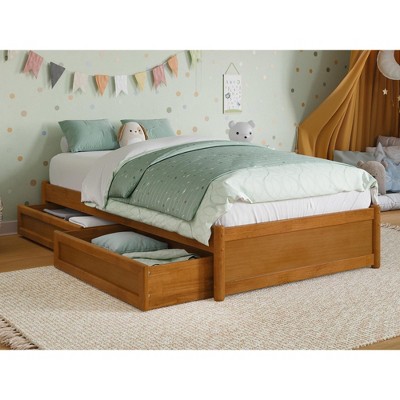 AFI Furnishings Twin Panel Platform Bed with Storage Drawers in Light Toffee