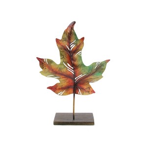 Roman 14" Green and Brown Autumn Maple Leaf Votive Candle Holder - 1 of 2
