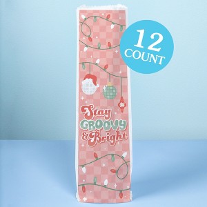 Big Dot of Happiness Groovy Christmas Wine Gift Bags, Funny Pastel Holiday Hostess Thank You Wine Bottle Gift Wrap, Bulk Holiday Paper Bags - 12 ct - 1 of 4
