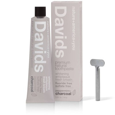 Davids Antiplaque & Whitening Premium Natural Toothpaste Fluoride Free Charcoal Peppermint - 5.25oz