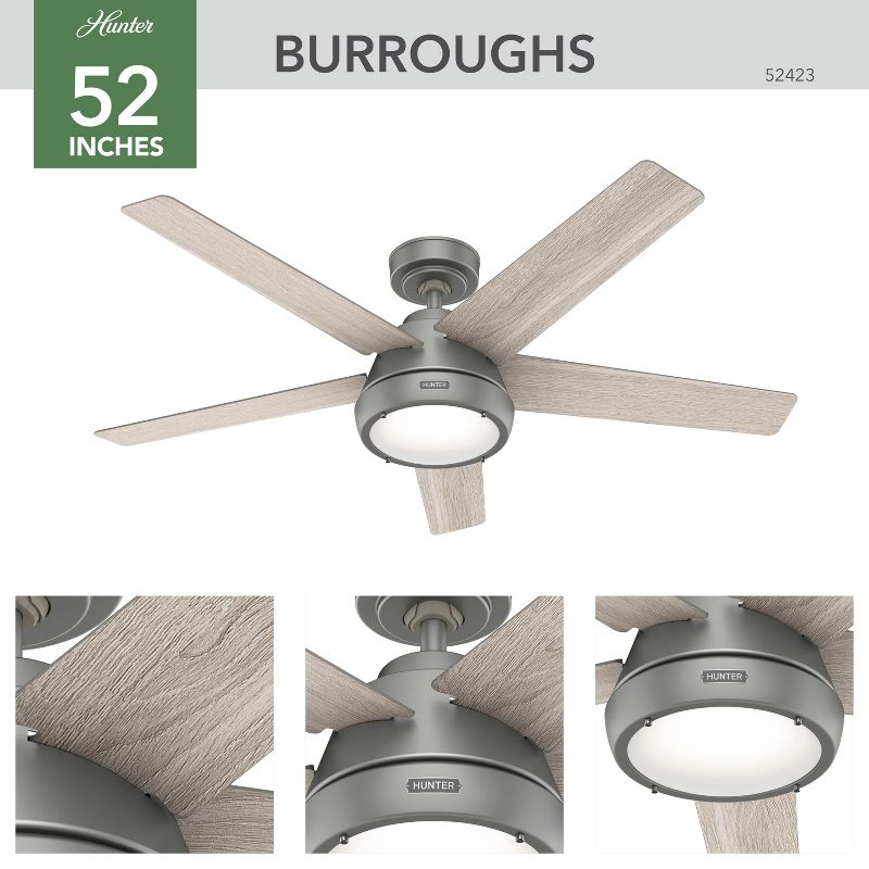 52" Burroughs Ceiling Fan with Light Kit and Handheld Remote (Includes LED Light Bulb) - Hunter Fan, 3 of 14