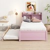 Trundle Bed with Built-in Bookcase Headboard,Wooden Platform Bed with Storage Shelves for Kids Teens,Guest Room-Baofuwish - 2 of 4