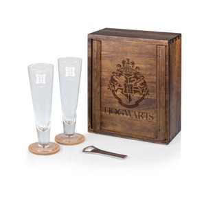 Harry Potter 7pc Glass Hogwarts Beverage Gift Set - Picnic Time: Drinking Glasses & Coasters, Handcrafted Glassware - 1 of 4