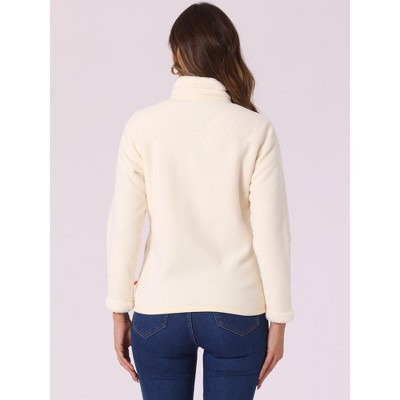 INSPIRE CHIC Women's Full Zip Long Sleeve High Neck Side Pockets Winter Fleece Jacket White X-Large — фото 3