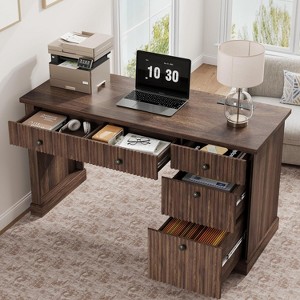 COZONY 60" Modern Office Executive Desk with Fluted Wood Top, File Cabinet & Drawers, Spacious Storage Writing Desk for Home Office, Study & Bedroom - 1 of 4
