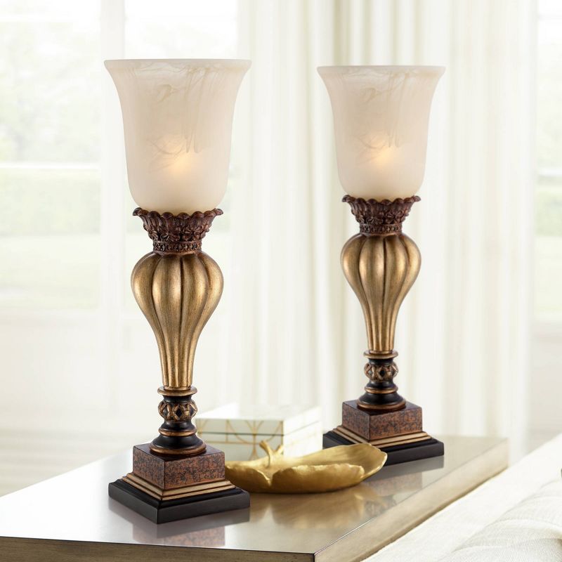 Regency Hill Traditional Uplight Accent Table Lamps 23 1/4" High Set of 2 Light Gold Alabaster Glass Shade for Living Room Bedroom, 2 of 8
