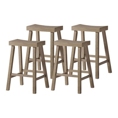 Maven Lane Vincent Backless Rectangular Saddle Kitchen Stool with Rustic Wood Top Seat, Set of 4