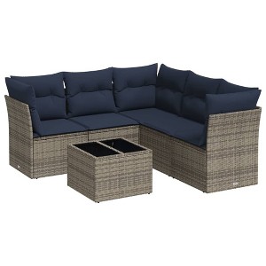 vidaXL Patio Sofa Set with Cushions 6 Piece, Patio Furniture with Glass Table, Outdoor Conversation Set, Modern Style, Gray Poly Rattan - 1 of 4