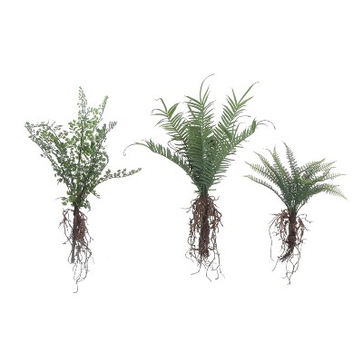 15" x 21" Set of 3 Artificial Faux Ferns Plant with Exposed Roots - 3R Studios