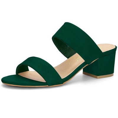 Allegra K Women's Back to College Faux Suede Dual Straps Block Heel Slide Sandals