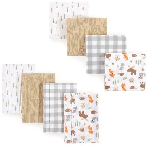 Hudson Baby Unisex Baby Cotton Flannel Burp Cloths and Receiving Blankets, 8-Piece, Woodland, One Size - 1 of 2