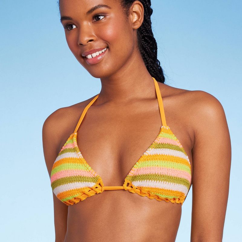 Women's Crochet Triangle Bikini Top - Wild Fable™ Orange Multi Striped, 4 of 14