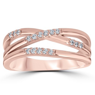 Pompeii3 1/6ct Diamond Cross Over 14k Rose Gold Right Hand Multi Rose Ring