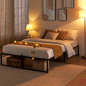 Black  Full Size/Queen Size Bed Frame, 14 Inch Metal Full Bed Mattress Frame with 3 in 1 Steel Support - 1 of 4