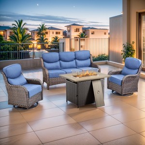 Gymojoy 4 Pieces Outdoor 6 Inch Sofa Swivel Chair with Fire Pit Table - 1 of 4
