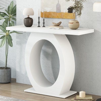 NicBex Console Table with Egg-Shaped Base,Stylish Entryway Table,Modern Couch Table for Living Room,Beige