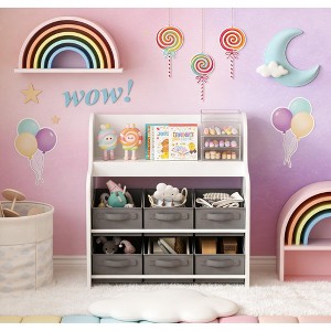 Airsurfer 3-Tier White and Gray Bookshelf Children's Book and Toy Organizer Storage Solution for Kids' Room Organization - 1 of 4