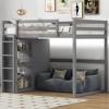Full Size Wood Loft Bed with Built-in Wardrobe, Storage Shelves & LED Light, White/Gray - ModernLuxe - 2 of 4