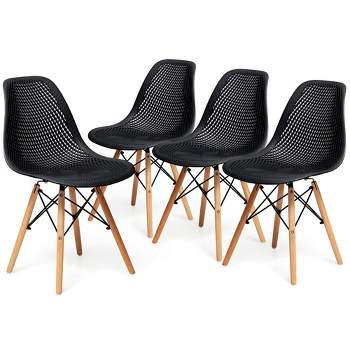 Costway Set of 4 Plastic Hollow Out Chair Mid Century Modern Wood-Leg Seat