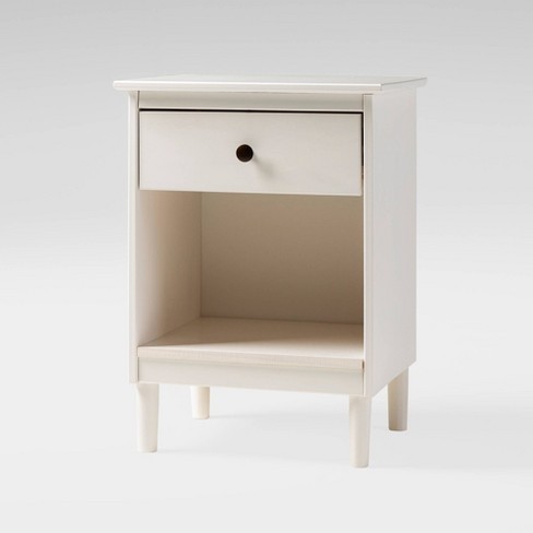  White Nightstand with 1 Drawer Mid Century Modern