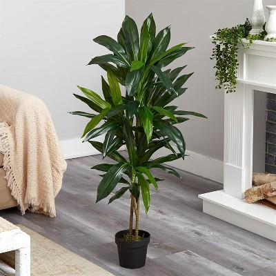 4ft Artificial Dracaena Plant, Decorative Fake Tree in Pot with Trunks and Realistic Leaves for House Bedroom Office Garden Store