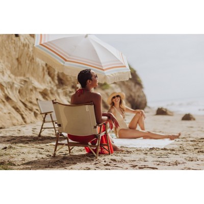 Las Palmas Beige Canvas and Wood Outdoor Folding Chair