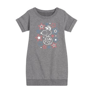 - Peanuts - Snoopy Stars Graphic Short Sleeve Fleece Dress - 1 of 4