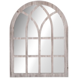 HOMCOM 41" x 31.5" Large Rustic Wall Mirror, Arch Window Mirror for Wall in Living Room, Bedroom, Natural - 1 of 4