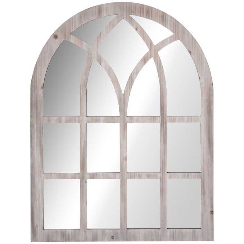 HOMCOM 41" x 31.5" Large Rustic Wall Mirror, Arch Window Mirror for Wall in Living Room, Bedroom, Natural, 1 of 7