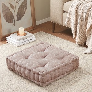 1 Pc Stylish Cozy Square Chenille Floor Pillow Cushion, Tufted Face Scallope Edge Polyester Filled Ultra Soft Cushion for Relaxing Decor Style - 1 of 4