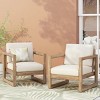 Acacia Wood Outdoor Club Chair with Slatted Back and Beige Water-Resistant Cushion for Patio or Porch-Baofuwish - 2 of 4