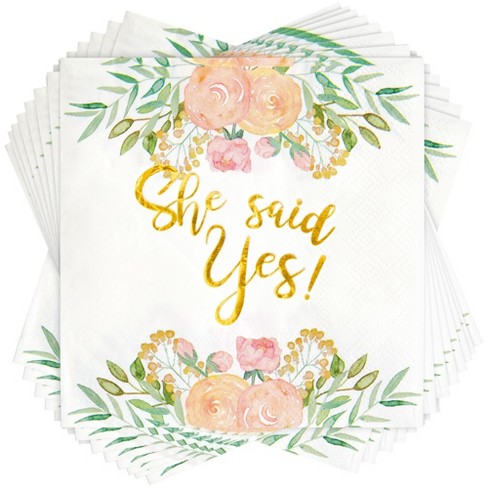 Sparkle And Bash 50 Pack Gold Foil She Said Yes Napkins For Engagement  Party Supplies, Bridal Shower Decorations, Wedding, 3-ply, White, 5 X 5 In  : Target