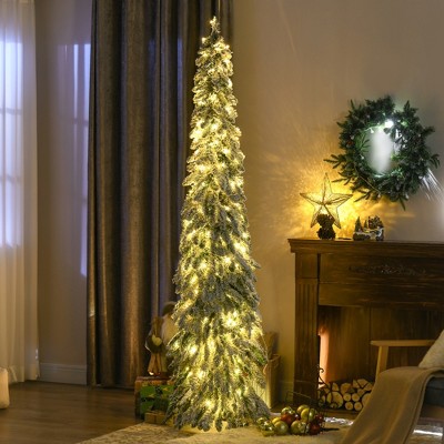 FURNIinspire Artificial Trees 7ft Tall Slim Artificial Christmas Tree Christmas Decorations With Snow Flocked Branches, Green, 30.3"*30.3"*82.8"