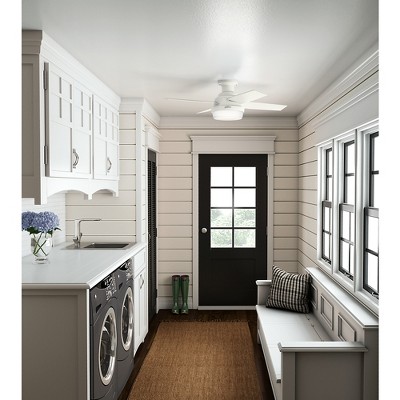 44" White Low Profile Ceiling Fan with LED Light and Remote