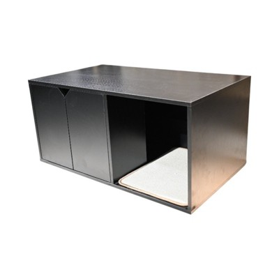 VisioGear Cat Litter Box Enclosure, Hidden Furniture, Modern Cat House with Corrugated Cardboard Scratching Pad, Black, 35.83"*20.47"*17.05"