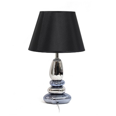 21.5" Chrome and Blue Stacked Stone Nightstand Lamp