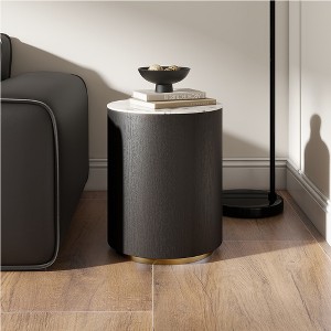 POVISON 16.14'' Round Black Side Table, Modern Sintered Stone Side Table,Modern Minimalist, MDF - 1 of 4