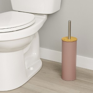 Evideco French Home Goods Metal Toilet Brush and Holder Set With Bamboo Lid - 1 of 4