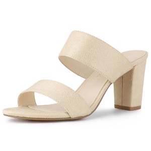 Allegra K Women's Faux Suede Opened Toe Block Heeled Slide Sandals - 1 of 4