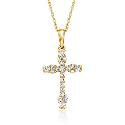 Ross-Simons 0.25 ct. t.w. Diamond Cross Pendant Necklace in 14kt Yellow Gold Size 18