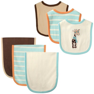 Hudson Baby Infant Cotton Bib and Burp Cloth Set 6pk, Giraffe, One Size