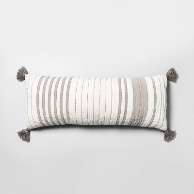 grey striped pillow