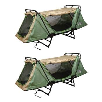 Kamp-Rite Original Portable Durable Cot, Converts into Cot, Chair, or Tent w/ Easy Setup, Waterproof Rainfly & Carry Bag Included, Green/Tan (2 Pack)