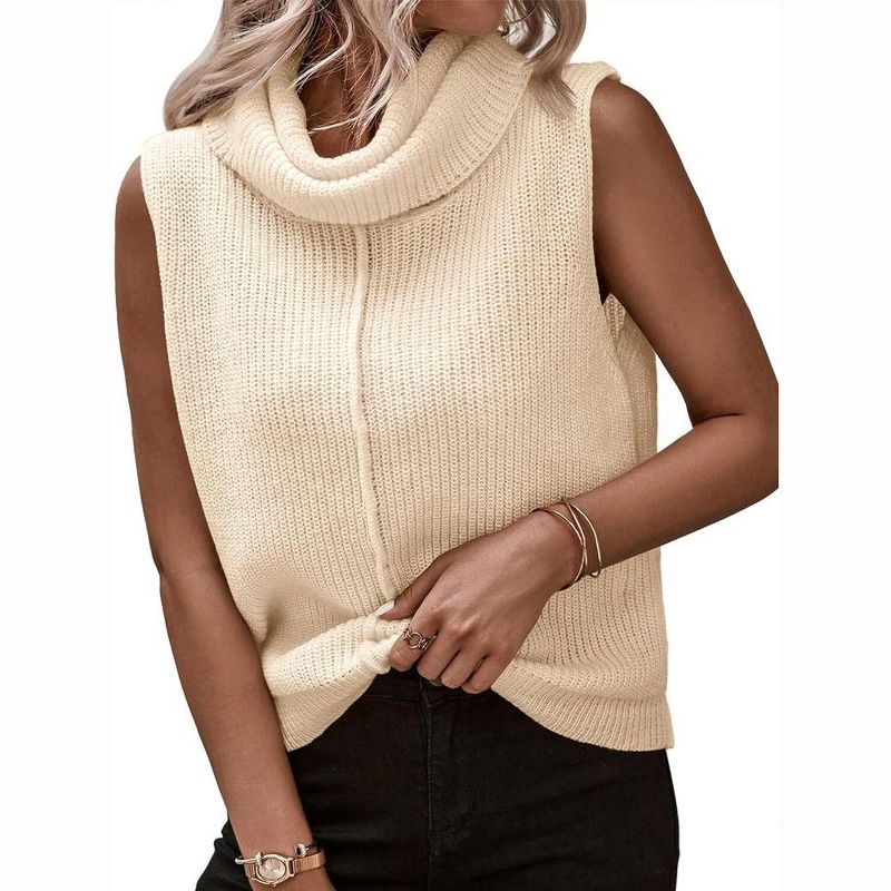 Womens Cowl Neck Knit Sweater Vest Sleeveless Casual Solid Trendy Turtleneck Ribbed Pullover Tank Tops, 1 of 8