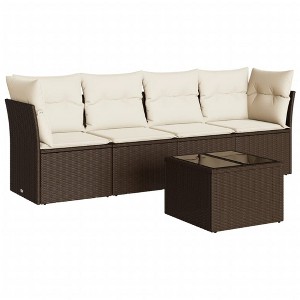vidaXL Garden Sofa Set Brown Poly Rattan, Steel, Tempered Glass, Polyester - 1 of 4