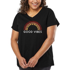 LA Pop Art Women's Word Art V-Neck - Good Vibes - 1 of 4