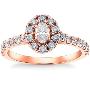 Pompeii3 1Ct TW Diamond & Oval Moissanite Halo Engagement Ring 10k Rose Gold - 1 of 4