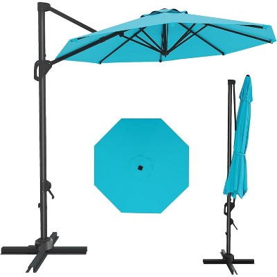 10FT Sepia Cantilever Umbrella with Base Round Top Patio Umbrella Sun Shade Windproof Offset Umbrella with 360-Degree Rotation