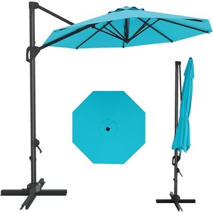 10FT Sepia Cantilever Umbrella with Base Round Top Patio Umbrella Sun Shade Windproof Offset Umbrella with 360-Degree Rotation - 1 of 4